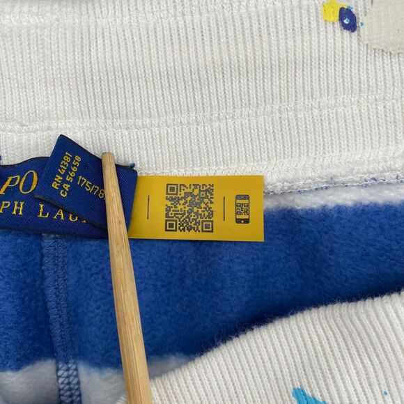 POLO RALPH LAUREN Shorts Womens XL Paint Splatter Striped Fleece 4" Sweat Blue - Picture 8 of 13